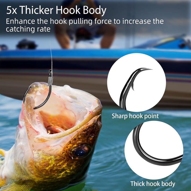 FishTrip Circle Hooks Saltwater,in-Line Fishing Hooks 5X Strong for Catfish 25pcs,Black/High Carbon Steel/Non-Offset/Closed Eye/Wide Gap for Striped Bass Salmon - Image 4